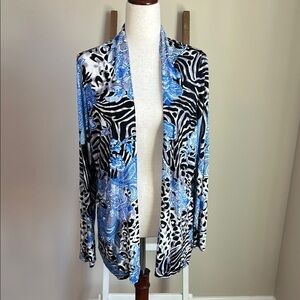 Cyrus Woman Blue Animal Paisley Print Open Cardigan Size 2X New with Tags